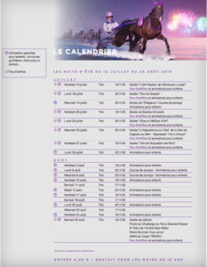 Calendrier du meeting d'été 2018 avec le détail de chaque réunion 