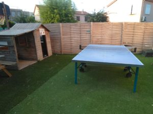 Table de ping-pong du Motel Ascot dans un espace en gazon synthétique