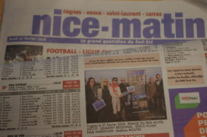 Journal Nice-Matin du jeudi 22 février 2018 avec photos des lauréats du Prix Motel Ascot